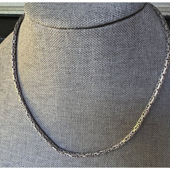 Sterling Silver Jewelry - Sterling Silver Bali Byzantine Chain Necklace 18" Intricate Handcrafted Design M